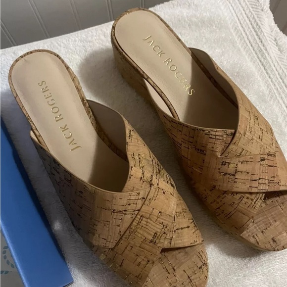 JACK ROGERS NWT Sloane cross-band wedge gold fleck cork. Size 8.5 M - Picture 3 of 5